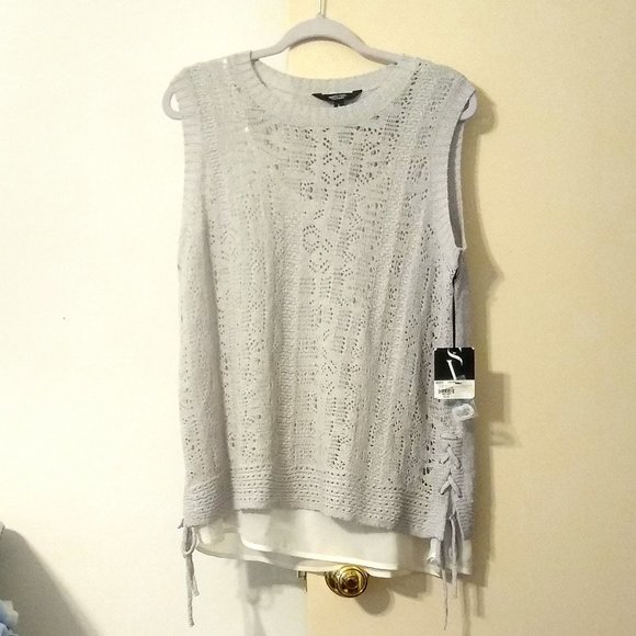 NWT Simply Vera/Vera Wang Light Gray 2Fer Sleeveless Knit Tank Top (Size: Large) - Picture 1 of 3